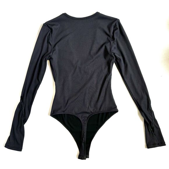 Free People Victoria Long Sleeve Ribbed Body Suit Women’s XS Grey V Neck Snap - Picture 9 of 12